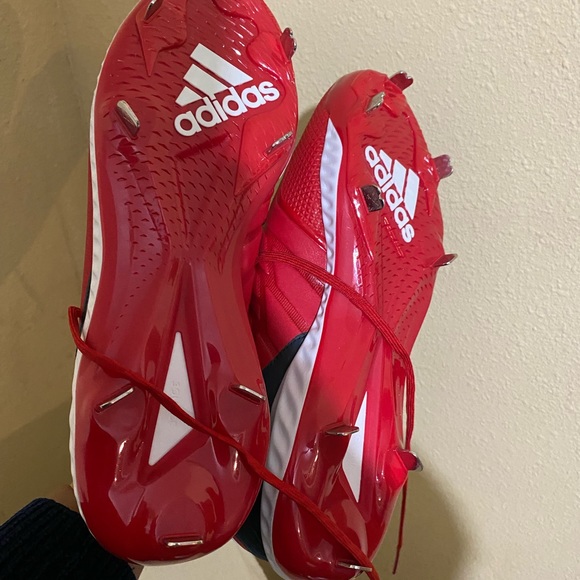 Addias Baseball Metal Cleats Mens Shoes Red and White with Black Trim US 12 1/2 - Picture 4 of 12
